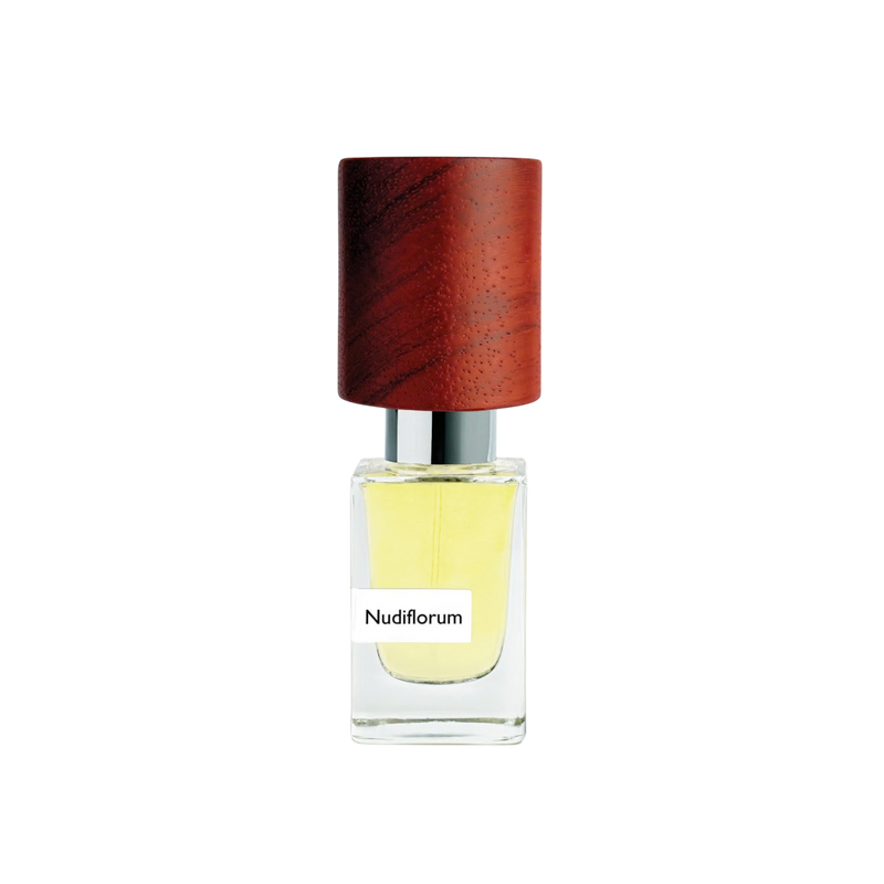 Close-up van een klein parfumflesje met verstuiver dop